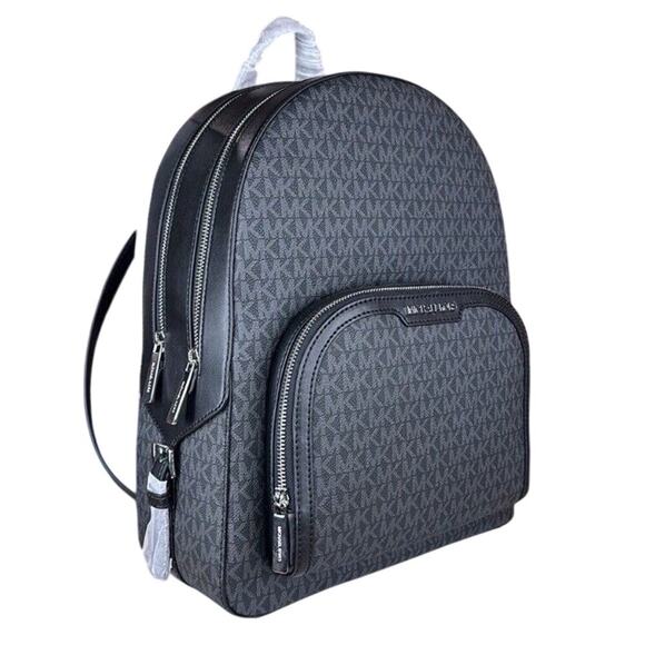 NWT Michael Kors Jaycee Large Backpack Logo MK Black Zip Pocket MSRP 558 - Picture 4 of 14